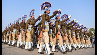 A female contingent of the Indian Army during the Republic Day dress rehearsal at Kartavya Path in New Delhi. (ANI Photo) A female contingent of the Indian Army during the Republic Day dress rehearsal at Kartavya Path in New Delhi. (ANI Photo)