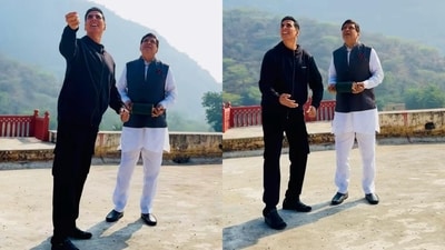 Akshay Kumar and Paresh Rawal flying kite. (Instagram) Akshay Kumar and Paresh Rawal flying kite. (Instagram)