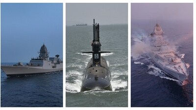 PM Modi called it a "very big day for India's maritime heritage". INS Nilgiri, INS Vaghsheer and INS Surat are seen from left to right. (PMO) PM Modi called it a "very big day for India's maritime heritage". INS Nilgiri, INS Vaghsheer and INS Surat are seen from left to right. (PMO)
