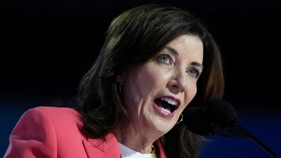 Kathy Hochul says ‘we will put an officer on every single’ overnight train for 6 months (AP Photo/Paul Sancya, file) (AP) Kathy Hochul says ‘we will put an officer on every single’ overnight train for 6 months (AP Photo/Paul Sancya, file) (AP)