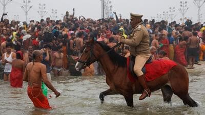 Members of akharas, or the Hindu monastic orders, taking the bath. (REUTERS) Members of akharas, or the Hindu monastic orders, taking the bath. (REUTERS)