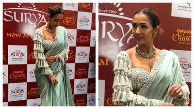 Malaika Arora wore a saree to a store launch recently. (Instagram/ bollywood_allure) Malaika Arora wore a saree to a store launch recently. (Instagram/ bollywood_allure)