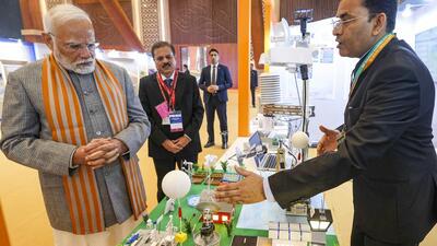 Prime Minister Narendra Modi visits an exhibition during the 150th foundation day celebrations of India Meteorological Department (IMD), in New Delhi. (PMO) Prime Minister Narendra Modi visits an exhibition during the 150th foundation day celebrations of India Meteorological Department (IMD), in New Delhi. (PMO)