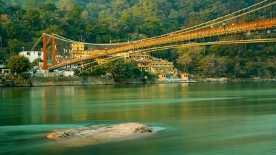 The Ram Jhula trail in Rishikesh, India The Ram Jhula trail in Rishikesh, India