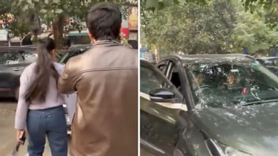 Screenshot from the viral video that shows a woman hurling abuse at a man in front of her mother. (Screengrab) Screenshot from the viral video that shows a woman hurling abuse at a man in front of her mother. (Screengrab)