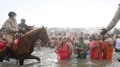 A record number of devotees are anticipated to participate in the first "Amrit Snan" of the Mahakumbh Mela 2025 on Tuesday, January 14, on the occasion of Makar Sankranti in Prayagraj, Uttar Pradesh, a day after more than one crore pilgrims dipped in the holy Sangam. (Deepak Gupta/HT photo) A record number of devotees are anticipated to participate in the first "Amrit Snan" of the Mahakumbh Mela 2025 on Tuesday, January 14, on the occasion of Makar Sankranti in Prayagraj, Uttar Pradesh, a day after more than one crore pilgrims dipped in the holy Sangam. (Deepak Gupta/HT photo)