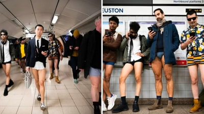 With no trousers to wear, the participants went creative and chose colourful underwear to show off to their fellow travellers. (Instagram/thearchbishopofbanterbury) With no trousers to wear, the participants went creative and chose colourful underwear to show off to their fellow travellers. (Instagram/thearchbishopofbanterbury)