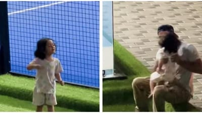 Ranbir Kapoor and Raha Kapoor were spotted playing on the ground. Ranbir Kapoor and Raha Kapoor were spotted playing on the ground.