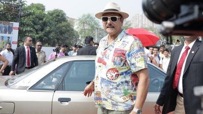 Ravi Shastri's Audi 100 was the centrepiece at the Raymond 100 Autofest in Thane. (X) Ravi Shastri's Audi 100 was the centrepiece at the Raymond 100 Autofest in Thane. (X)