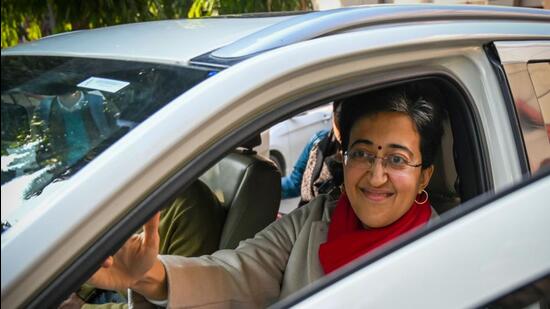 CM Atishi on Tuesday, after filing her nominations for the election. (Sanchit Khanna/HT Photo)