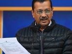 New Delhi, India - Jan. 13, 2025:  Aam Aadmi Party (AAP) National Convener Arvind Kejriwal during a press conference at Party Office at Pt Ravi Shankar Shukla Lanein New Delhi, India, on Monday, January 13, 2025.  (Photo by HT Photo/ Hindustan Times)v