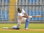 Rohit Sharma bats during a practice session of Mumbai's Ranji Trophy team at Wankhede Stadium in Mumbai. Rohit Sharma bats during a practice session of Mumbai's Ranji Trophy team at Wankhede Stadium in Mumbai.