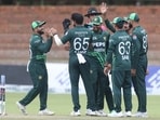 Pakistan celebrates a wicket during the third ODI cricket match between Zimbabwe and Pakistan at Queens Sports Club in Bulawayo, Zimbabwe, Thursday, Nov. 28, 2024 Pakistan celebrates a wicket during the third ODI cricket match between Zimbabwe and Pakistan at Queens Sports Club in Bulawayo, Zimbabwe, Thursday, Nov. 28, 2024