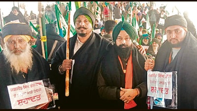 A group of farmers who began fast fast-unto-death at the Khanauri border in Patiala on Wednesday. (ANI) A group of farmers who began fast fast-unto-death at the Khanauri border in Patiala on Wednesday. (ANI)