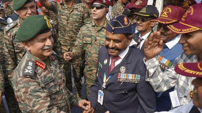 Chief of the Army Staff General Upendra Dwivedi during the 9th Armed Forces Veterans’ Day celebrations, in Pune. (@adgpi) Chief of the Army Staff General Upendra Dwivedi during the 9th Armed Forces Veterans’ Day celebrations, in Pune. (@adgpi)