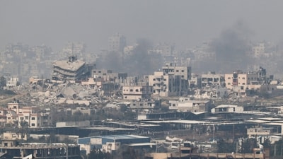Smoke rises from the northern Gaza Strip, amid the ongoing conflict in Gaza between Israel and Hamas, as seen from the Israel side of the border, near Sderot in southern Israel January 15, 2025. (Reuters)