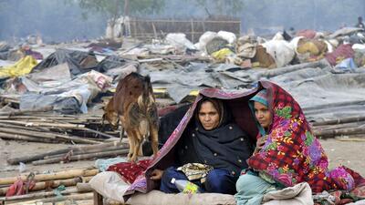 Hundreds of shanties have been razed in an anti-encroachment drive going on for past three days in Vijay Nagar. (Sakib Ali/HT Photo) Hundreds of shanties have been razed in an anti-encroachment drive going on for past three days in Vijay Nagar. (Sakib Ali/HT Photo)