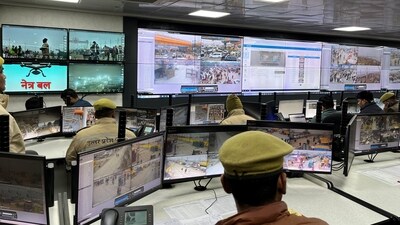 Mahakumbh, day 3: Police officers monitor screens at the Integrated Command and Control Center which is set up to manage and control the crowd during the ongoing Maha Kumbh Mela in Prayagraj, January 15, 2025 (Reuters)