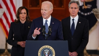 US President Joe Biden speaks after negotiators reached a phased deal for a ceasefire in Gaza between Israel and Hamas, during remarks at the White House in Washington. (REUTERS)