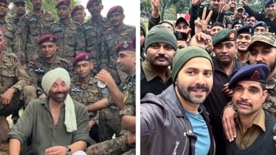 Border 2 stars Sunny Deol and Varun Dhawan pay tributes to jawans on Indian Army Day. Border 2 stars Sunny Deol and Varun Dhawan pay tributes to jawans on Indian Army Day.