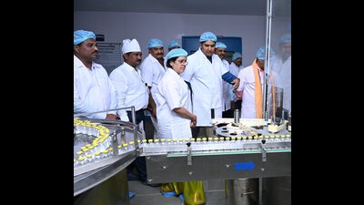 Rajya Sabha MP Medha Kulkarni assured the staffers that Minister Nadda would address issues related to pharmaceutical manufacturing as well as the pending salary hike and arrears of the employees.  (HT PHOTO)