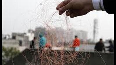 The new directive allows kite flying only with cotton threads, free of sharp, metallic, or glass elements. (HT File)