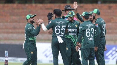 Pakistan celebrates a wicket during the third ODI cricket match between Zimbabwe and Pakistan at Queens Sports Club in Bulawayo, Zimbabwe, Thursday, Nov. 28, 2024 (AP) Pakistan celebrates a wicket during the third ODI cricket match between Zimbabwe and Pakistan at Queens Sports Club in Bulawayo, Zimbabwe, Thursday, Nov. 28, 2024 (AP)