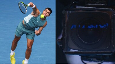 Carlos Alcaraz quipped 'Am I a servbot now?' after hitting 14 aces past Yoshihito Nishioka in the Australian Open. (AP/Screengrab) Carlos Alcaraz quipped 'Am I a servbot now?' after hitting 14 aces past Yoshihito Nishioka in the Australian Open. (AP/Screengrab)