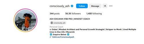 Instagram page of the man who went from a stripper to a monk. (Instagram/@consciously_ash) Instagram page of the man who went from a stripper to a monk. (Instagram/@consciously_ash)