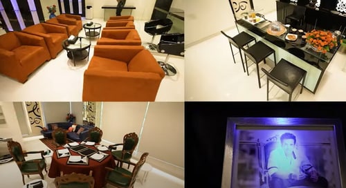 The actor's home sticks to a palette of whites, creams, grays, and blacks and introduces bright shades like blue and orange via furniture to add warmth. (Pictures courtesy: YouTube/ Curly Tales) The actor's home sticks to a palette of whites, creams, grays, and blacks and introduces bright shades like blue and orange via furniture to add warmth. (Pictures courtesy: YouTube/ Curly Tales)