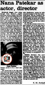 A 1991 HT news piece discussing Prahaar, the film for which Nana Patekar trained with the Indian Army. A 1991 HT news piece discussing Prahaar, the film for which Nana Patekar trained with the Indian Army.
