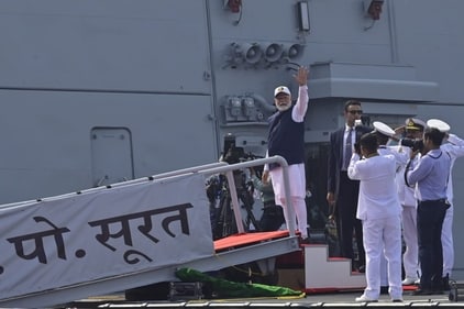 Prime Minister Narendra Modi said Wednesday the launch of two Indian-made warships and a submarine was key to its "quest towards self-reliance". (Anshuman Poyrekar/HT) Prime Minister Narendra Modi said Wednesday the launch of two Indian-made warships and a submarine was key to its "quest towards self-reliance". (Anshuman Poyrekar/HT)