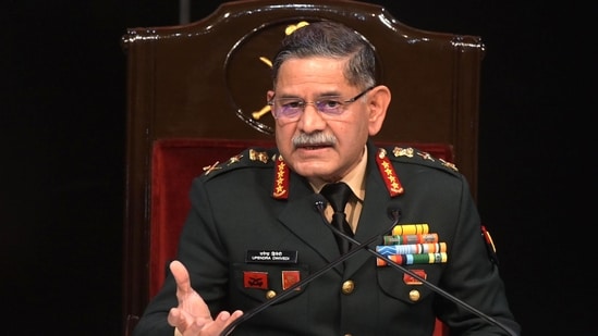 Army Chief General Upendra Dwivedi during press conference in New Delhi, India, on Monday, (Hindustan Times)
