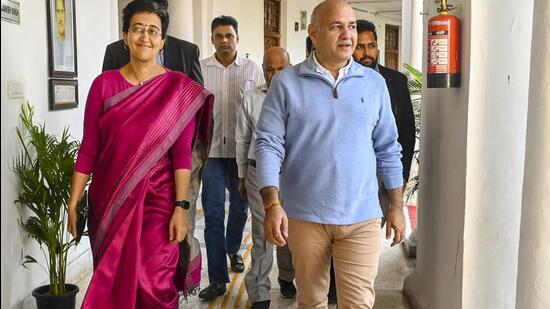 Delhi chief minister Atishi and senior AAP leader Manish Sisodia during the Delhi Assembly session, in New Delhi, Wednesday, Dec 4. (PTI)