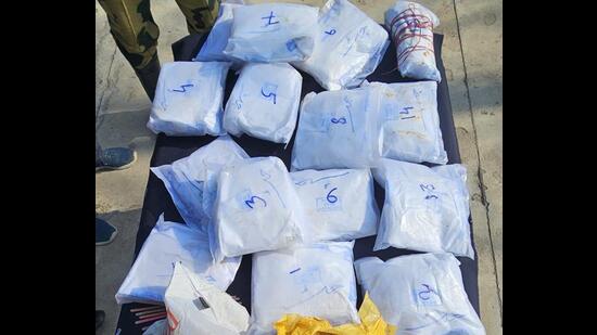 The heroin packets seized by the BSF on Wednesday. (HT Photo)