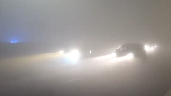 Visuals from Delhi, Uttar Pradesh and Haryana showed traffic moving at a snail’s pace as commuters struggled to navigate through the thick fog cover.