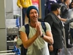 Chris Martin was spotted at the Mumbai airport.