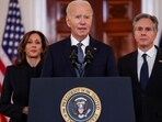 US President Joe Biden, flanked by US Vice President Kamala Harris and US Secretary of State Antony Blinken, speaks after negotiators reached a phased deal for a ceasefire in Gaza between Israel and Hamas.
