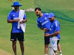 :India's Virat Kohli, Rohit Sharma and Abhishek Nayar, during practice session :India's Virat Kohli, Rohit Sharma and Abhishek Nayar, during practice session
