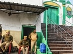 State police personnel deployed outside the Shahi Jama Masjid following religious violence in Sambhal on November 25, 2024. 