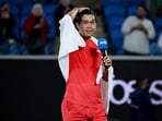 Tennis - Australian Open - Melbourne Park, Melbourne, Australia - January 16, 2025 Learner Tien of the U.S. after winning his second round match against Russia's Daniil Medvedev REUTERS/Jaimi Joy