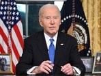 US President Joe Biden delivers his farewell address to the nation from the Oval Office of the White House in Washington, DC.