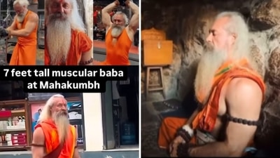 A “muscular baba” at Mahakumbh Mela 2025, who left social media in awe. (Screengrab) A “muscular baba” at Mahakumbh Mela 2025, who left social media in awe. (Screengrab)