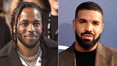 Rapper Kendrick Lamar appears at the MTV Video Music Awards, on Aug. 27, 2017, in Inglewood, Calif., left, and Canadian rapper Drake appears at the premiere of the series "Euphoria," in Los Angeles on June 4, 2019. (AP Photo) (AP) Rapper Kendrick Lamar appears at the MTV Video Music Awards, on Aug. 27, 2017, in Inglewood, Calif., left, and Canadian rapper Drake appears at the premiere of the series "Euphoria," in Los Angeles on June 4, 2019. (AP Photo) (AP)