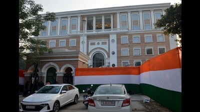 NEW DELHI, INDIA - JANUARY 14: Final touches of Indira Bhavan - Indian National Congress Headquarter, on the eve of the Inauguration, in New Delhi India on January 14,2024. (HT Photo) (Hindustan Times) NEW DELHI, INDIA - JANUARY 14: Final touches of Indira Bhavan - Indian National Congress Headquarter, on the eve of the Inauguration, in New Delhi India on January 14,2024. (HT Photo) (Hindustan Times)