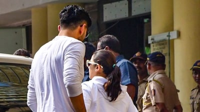 Saif Ali Khan's children Sara Ali Khan and Ibrahim arrive at Lilavati Hospital, where their father was admitted after he was attacked by an intruder with a knife at his residence on Thursday. (PTI)