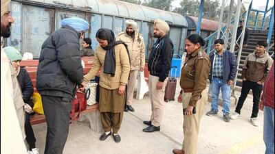 Punjab Police during the cordon and search operations at a railway station in Punjab on Thursday. (HT Photo)