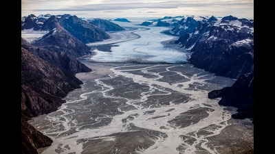 The melting Sermeq glacier, located around 80 km south of Nuuk, is photographed in this aerial over Greenland, on September 11, 2021. (REUTERS) The melting Sermeq glacier, located around 80 km south of Nuuk, is photographed in this aerial over Greenland, on September 11, 2021. (REUTERS)