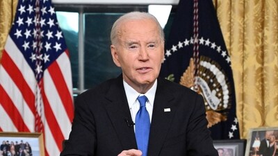 US President Joe Biden delivers his farewell address to the nation from the Oval Office of the White House in Washington, DC. (REUTERS)