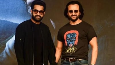 Saif Ali Khan and Jr NTR's picture from Devara promotions. Saif Ali Khan and Jr NTR's picture from Devara promotions.